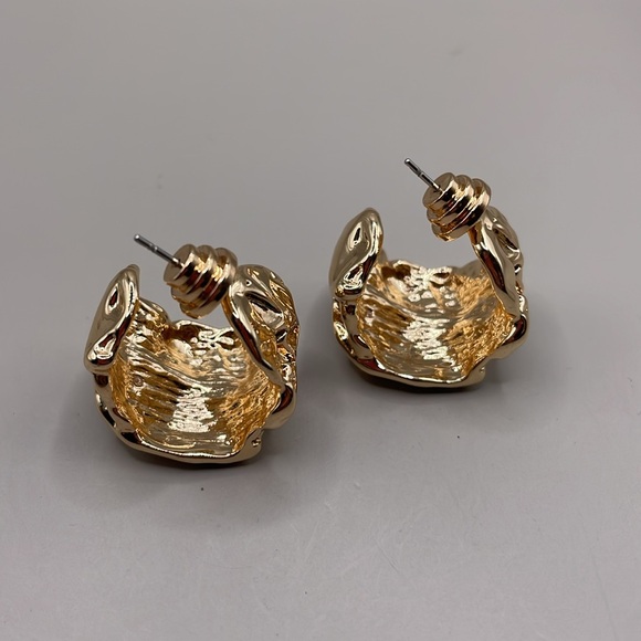 Vintage Gold Plated Large Irregular “Gold Nugget” Hoop Dangle Drop Earrings - Picture 3 of 3